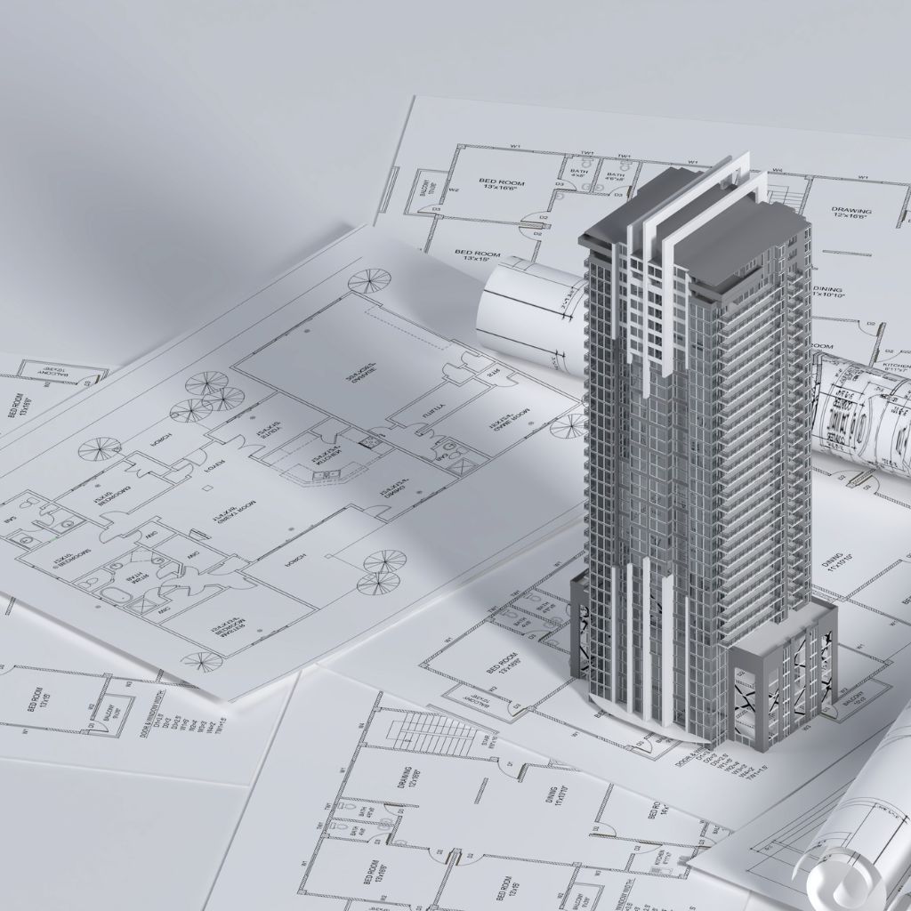 BIM steel frame building structural layout render